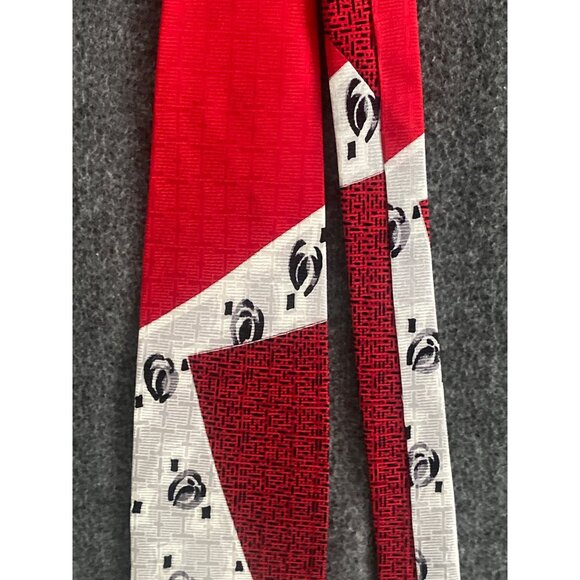 Emilio Ponte Necktie Abstract Geometric Red Black White Men Silk Korea VTG - Picture 5 of 11